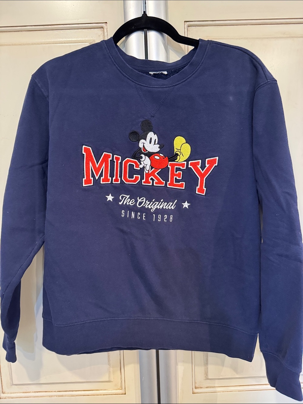 Mickey Mouse navy sweatshirt embroidered. Probably a medium. Tag cut out